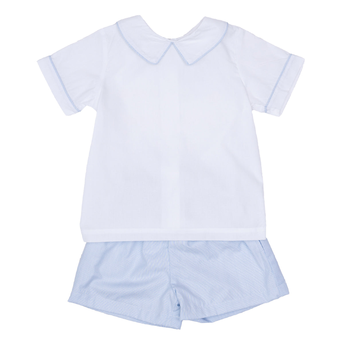 Toddler boy white dress shirt with blue stripe shorts set