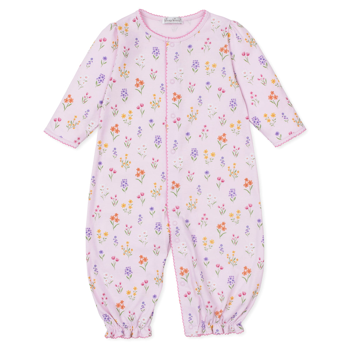 Baby girl pink floral converter gown snapped into a romper