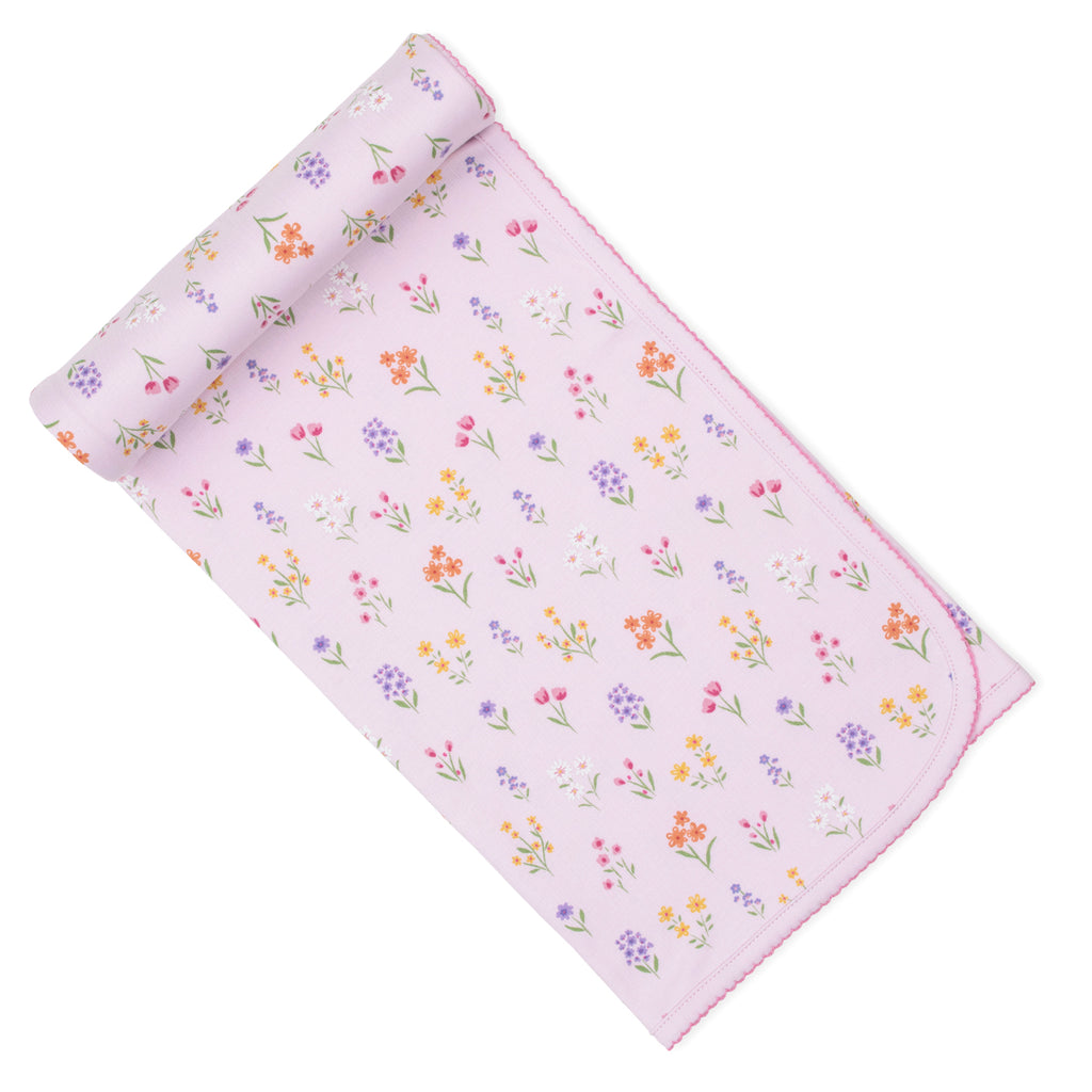Pink spring floral wildflowers baby girl receiving blanket