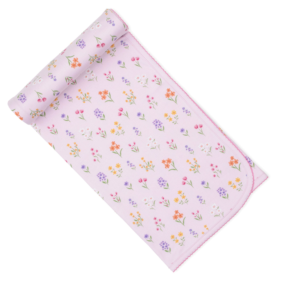 Pink spring floral wildflowers baby girl receiving blanket