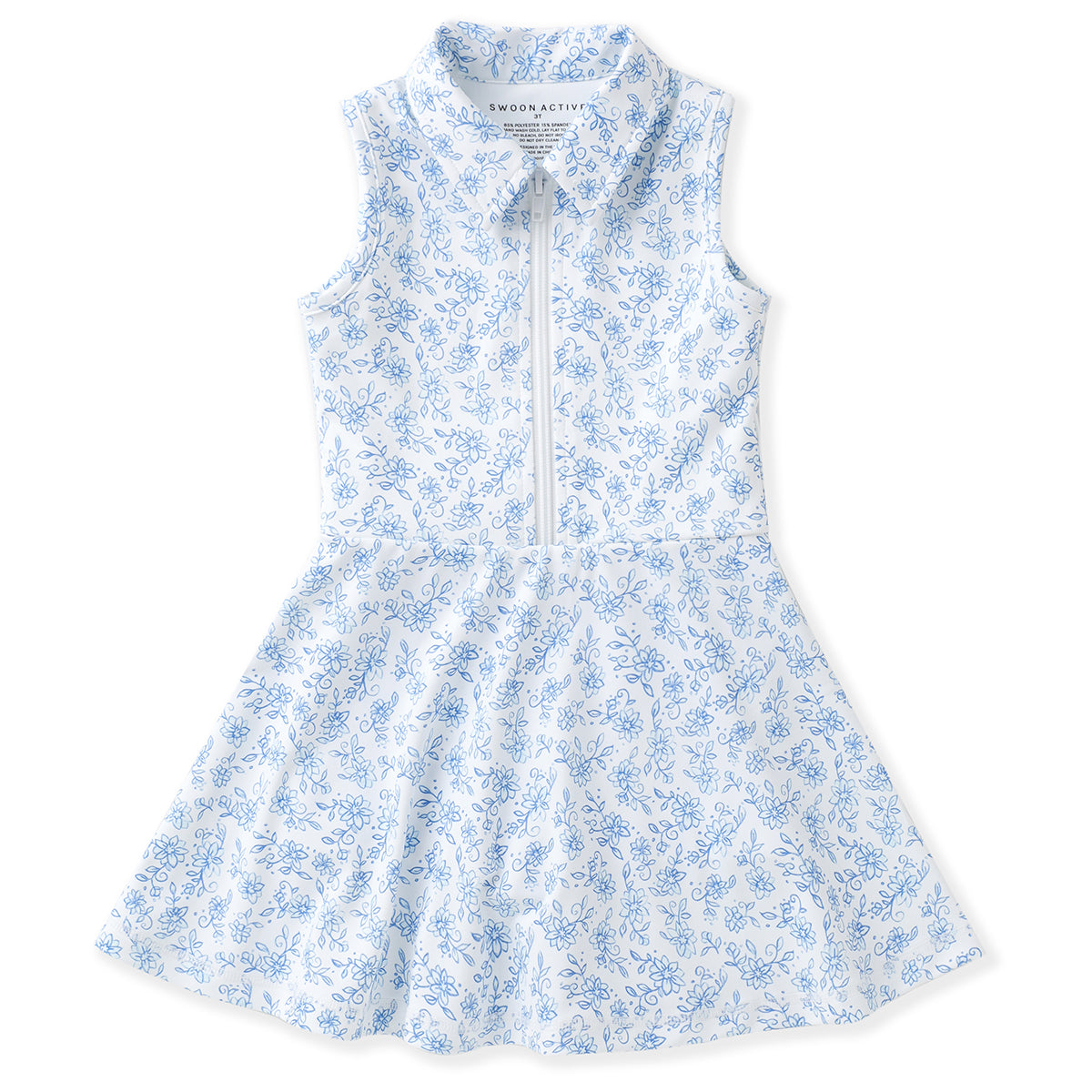Girls Blue Chintz Floral Zip-Front Tennis Dress with Built-In Shorts Girls Blue Chintz Floral Zip-Front Tennis Dress with Built-In Shorts