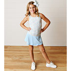 Girls blue and pink ditsy floral racerback active tank top