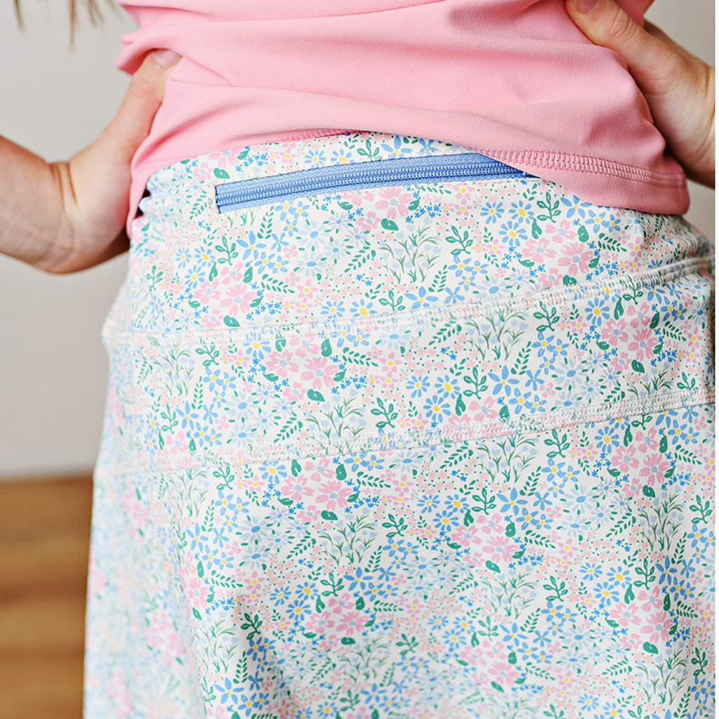 Girls floral athleisure tennis skort with built-in shorts and pocket