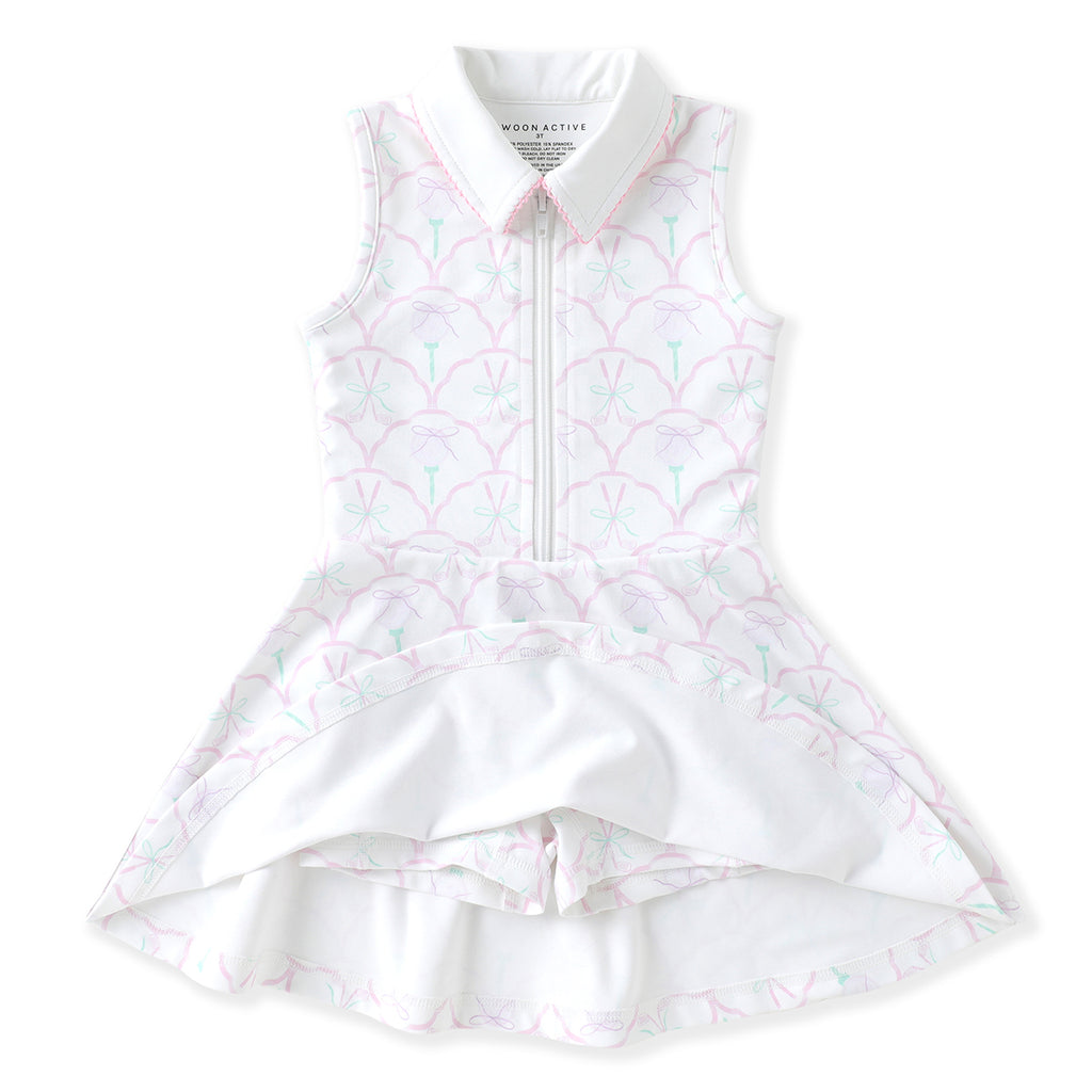 Girls pastel golf print zip tennis dress with built-in shorts