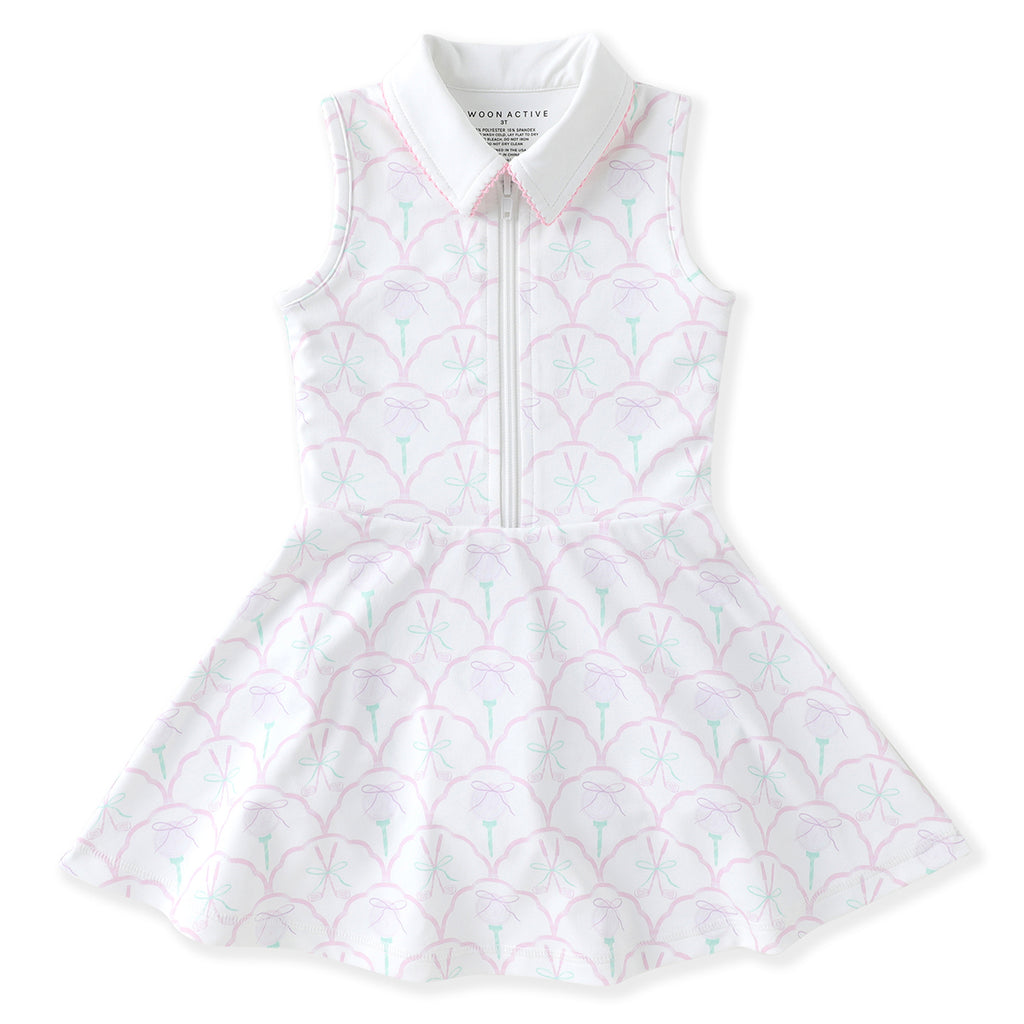 Girls pastel golf print zip tennis dress with built-in shorts