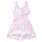 Pink gingham girls tennis dress with built-in shorts