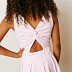 Pink gingham girls tennis dress with twist back