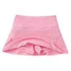 Girls pink athleisure tennis skirt with built-in shorts and back zipper pocket