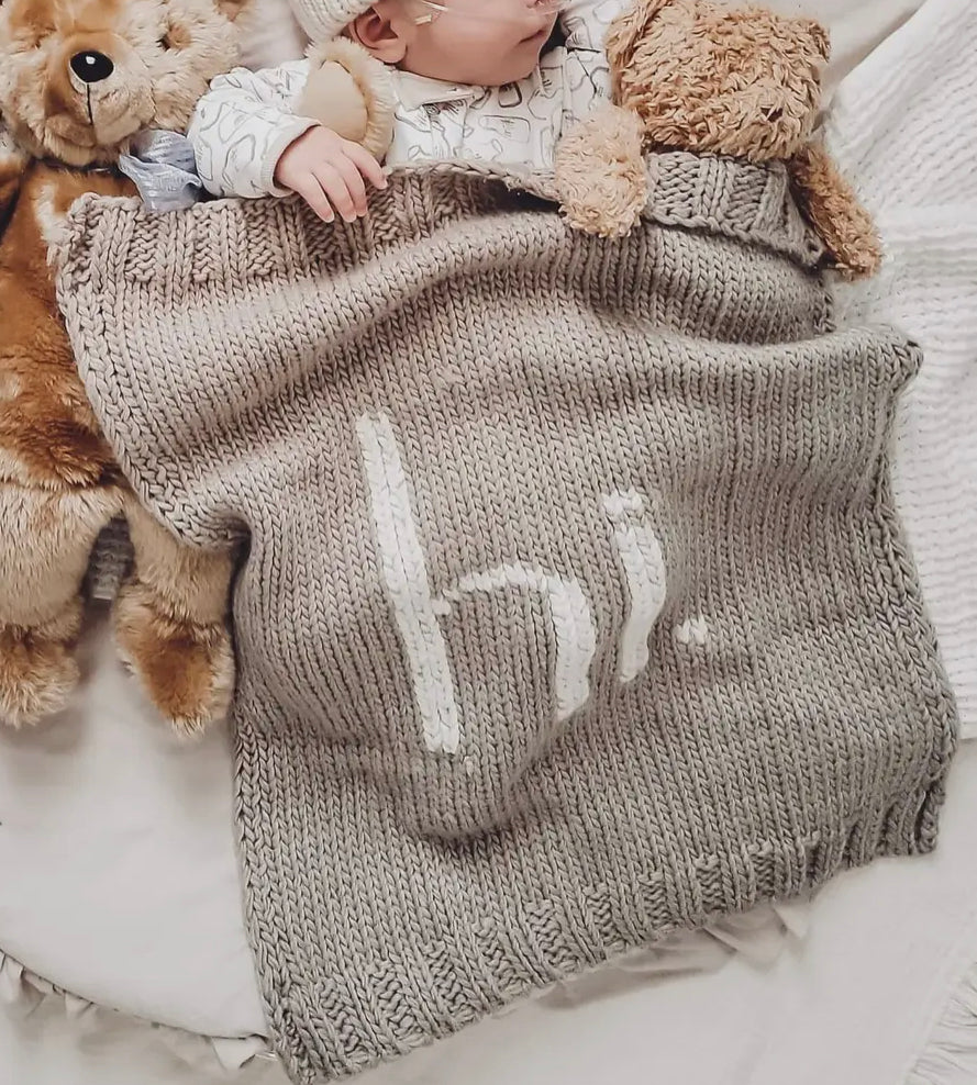 "Hi" Hand Knit Pebble Blanket