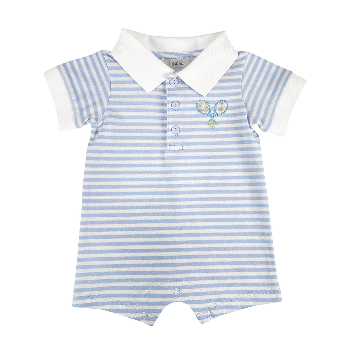 Baby Boy's Blue Stripes Knit Tennis Romper by Ishtex