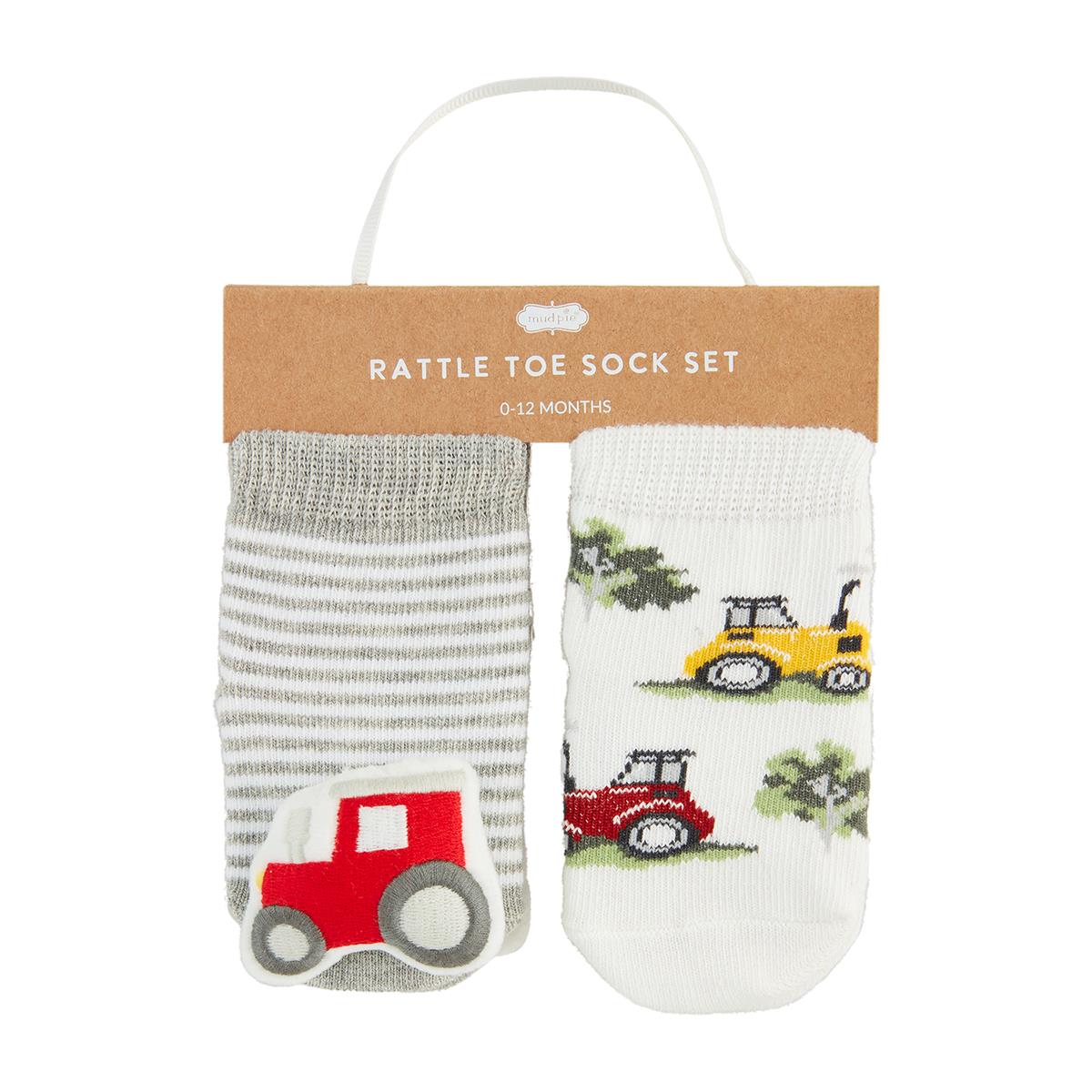 Farm themed baby socks set of two with tractors and rattle toes