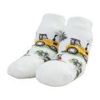 Baby socks with yellow and red tractors