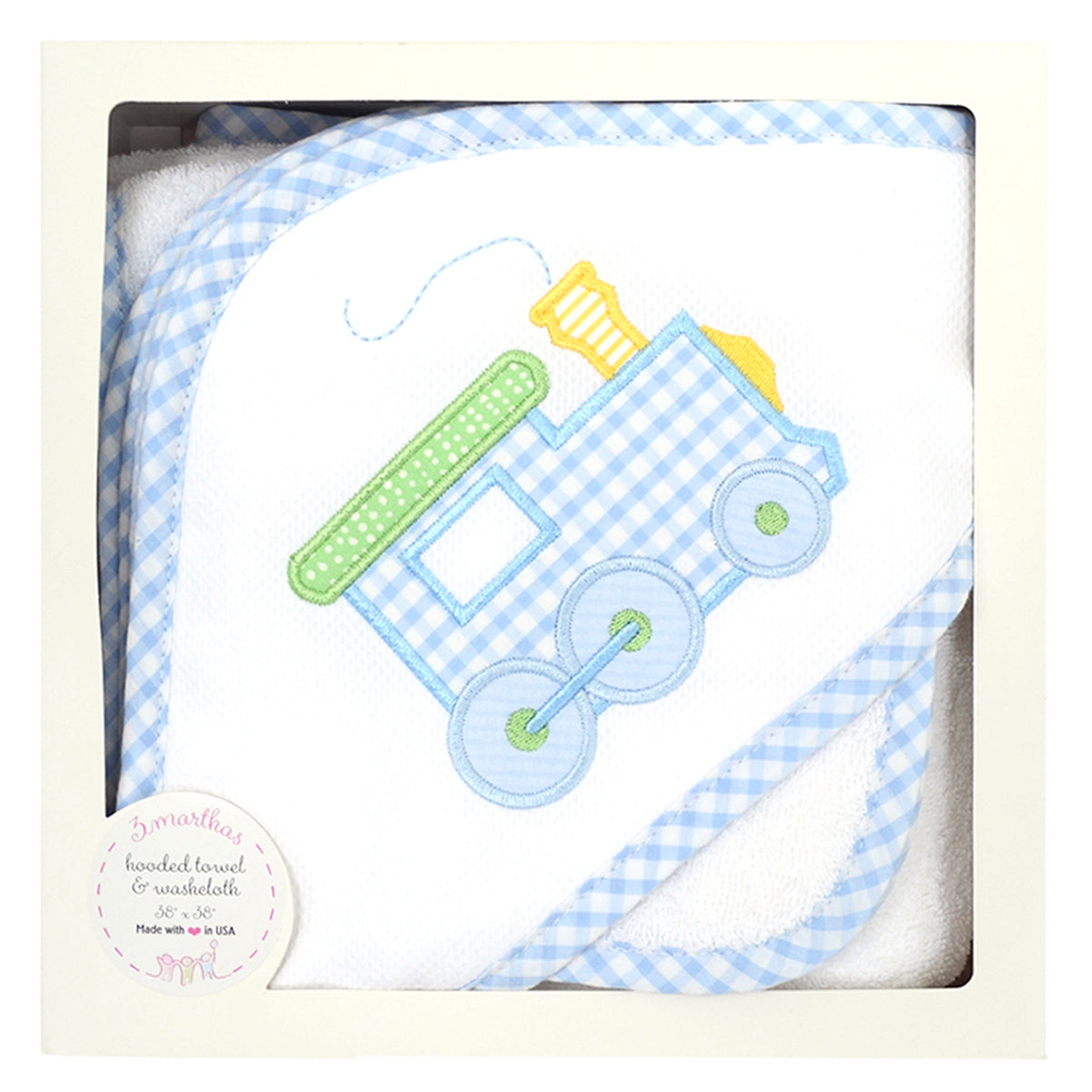 3 Marthas Blue Train Baby Towel Washcloth