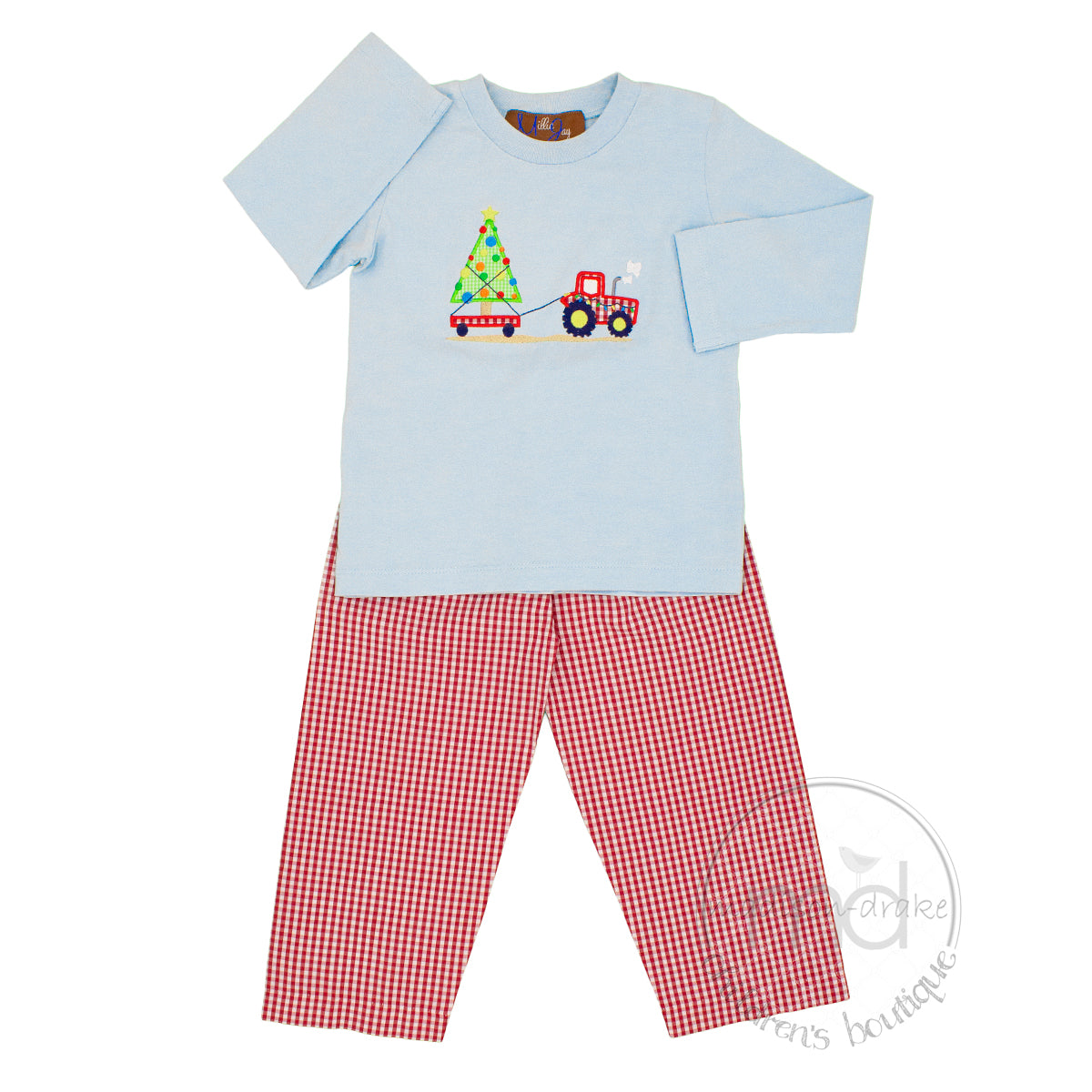 Toddler Boy's Bringing Home the Tree Christmas Pants Set by Millie Jay