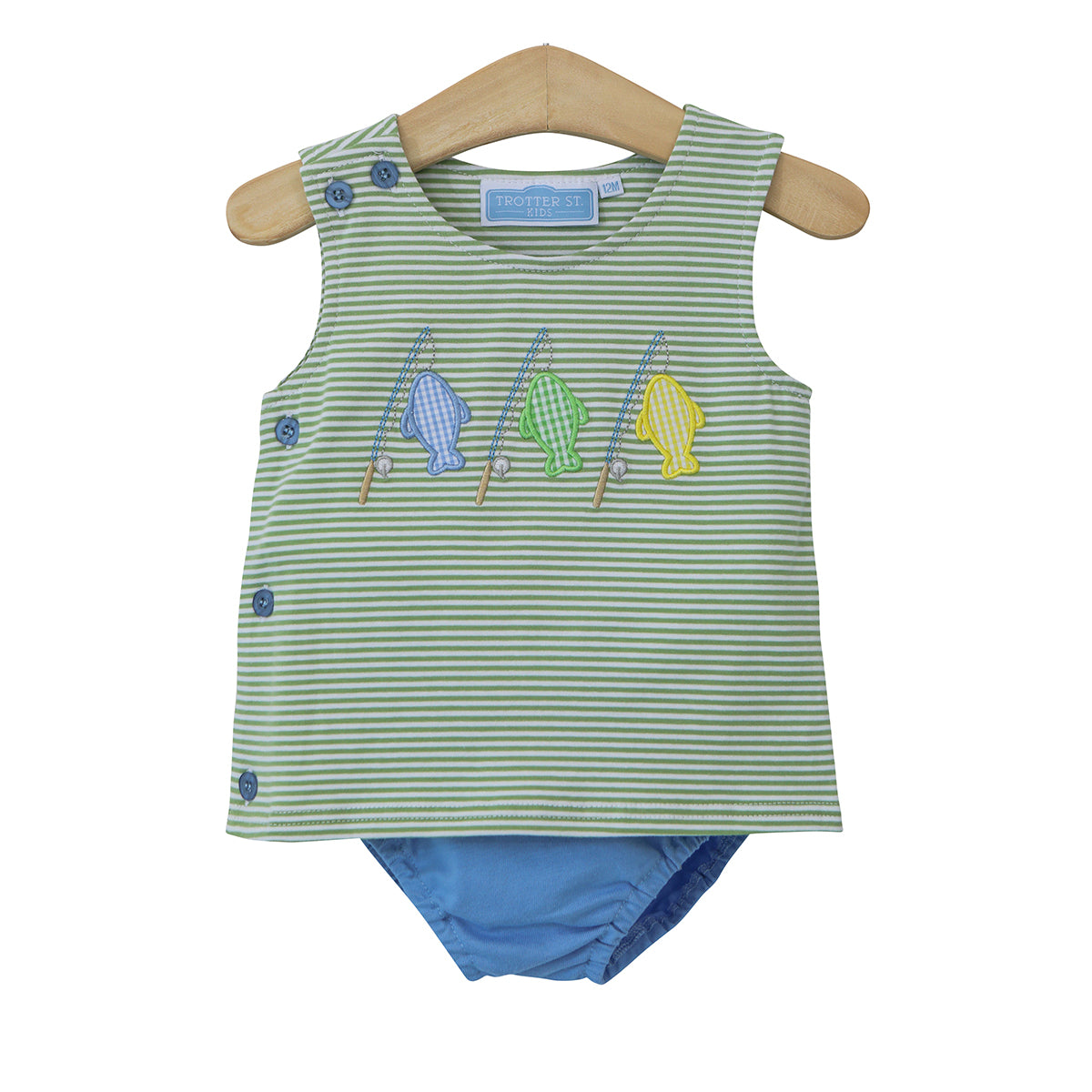 Baby Boy's Appliqued Hooked on Fishing Diaper Set