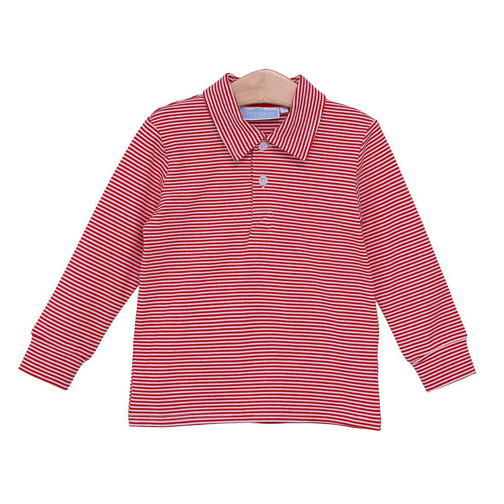 Baby Boy's Red Striped Long Sleeve Knit Polo Shirt by Trotter Street Kids