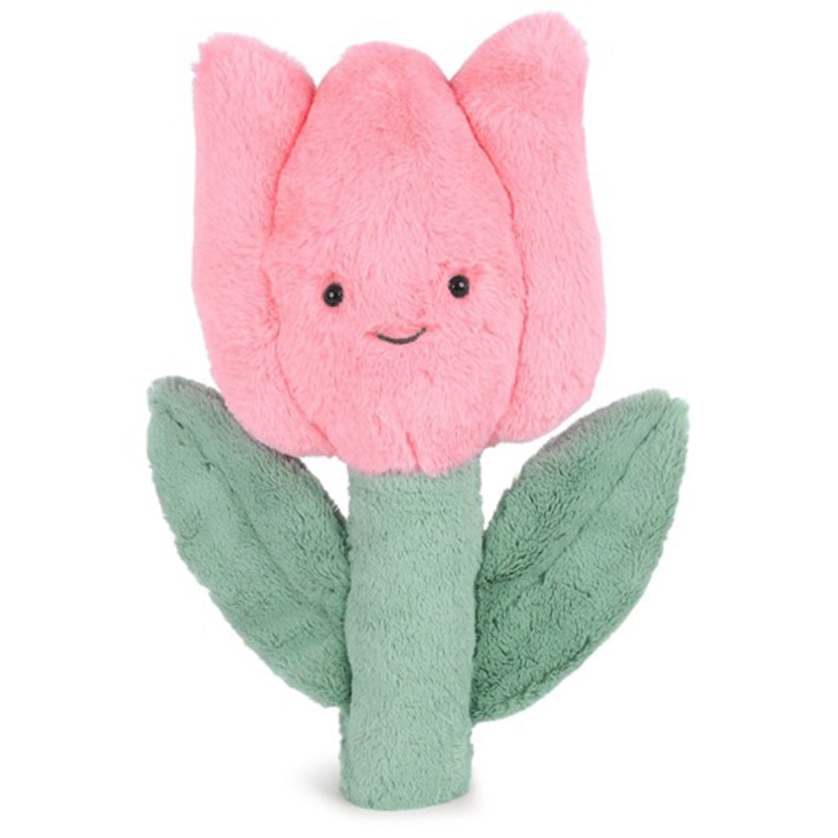 Large pink tulip pillow with embroidered face stuffed plush nursery decor.