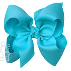 Large turquoise grosgrain classic hair bow with double knot center.