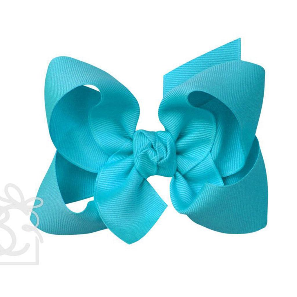 Turquoise grosgrain classic hair bow with double knot center.