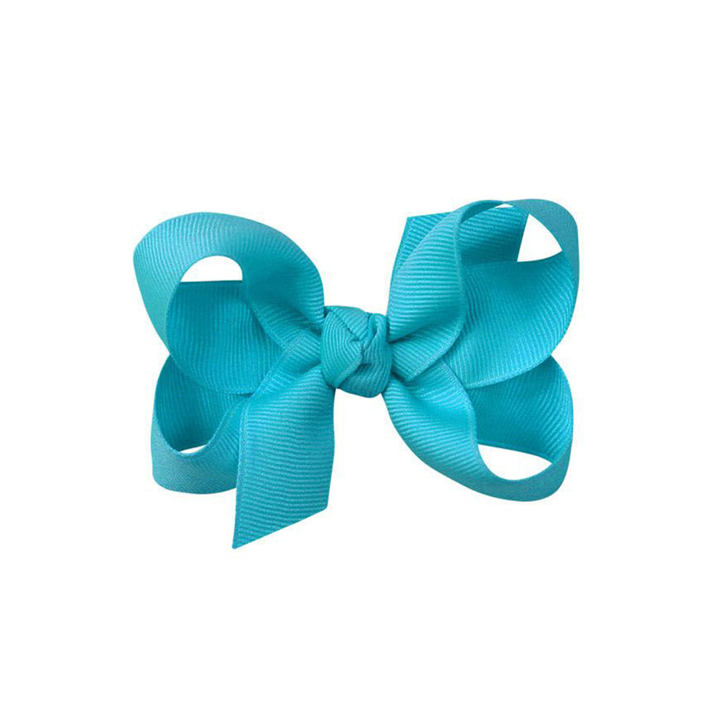 Turquoise grosgrain classic hair bow with double knot center.