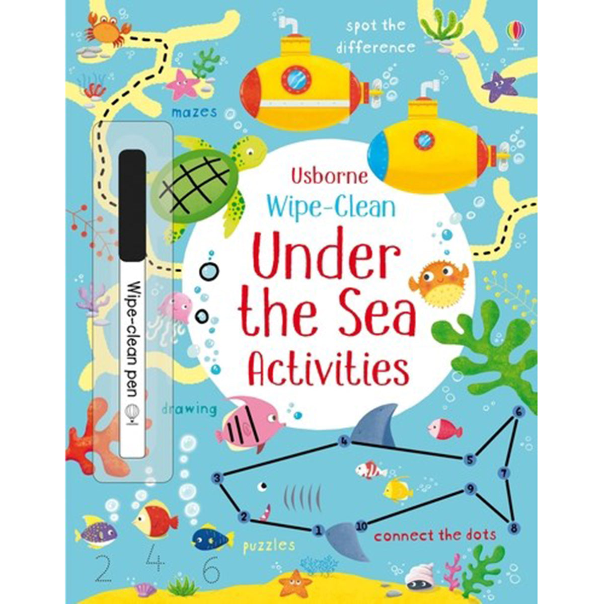 Wipe-clean Ocean themed activity book cover with underwater theme and pen included