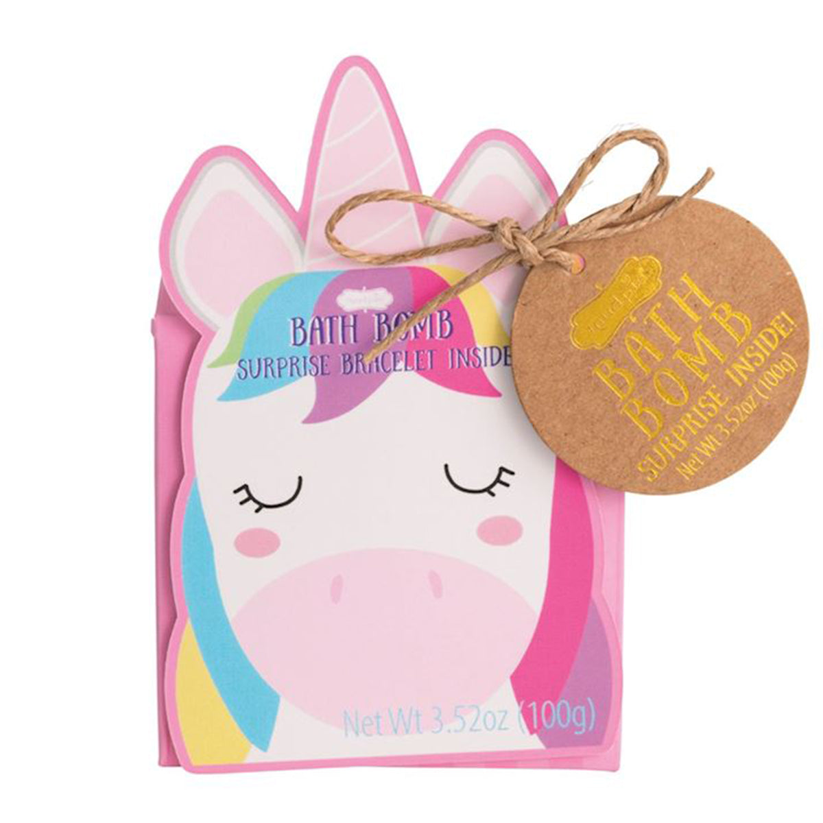 Unicorn-shaped kids bath bomb with a surprise bracelet inside
