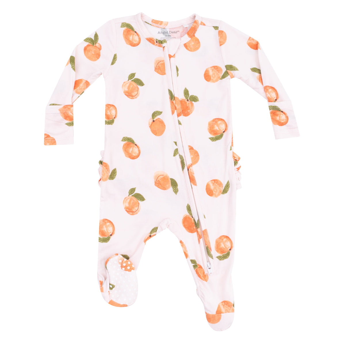 Girl's Watercolor Peaches Ruffled Zip Front Footie