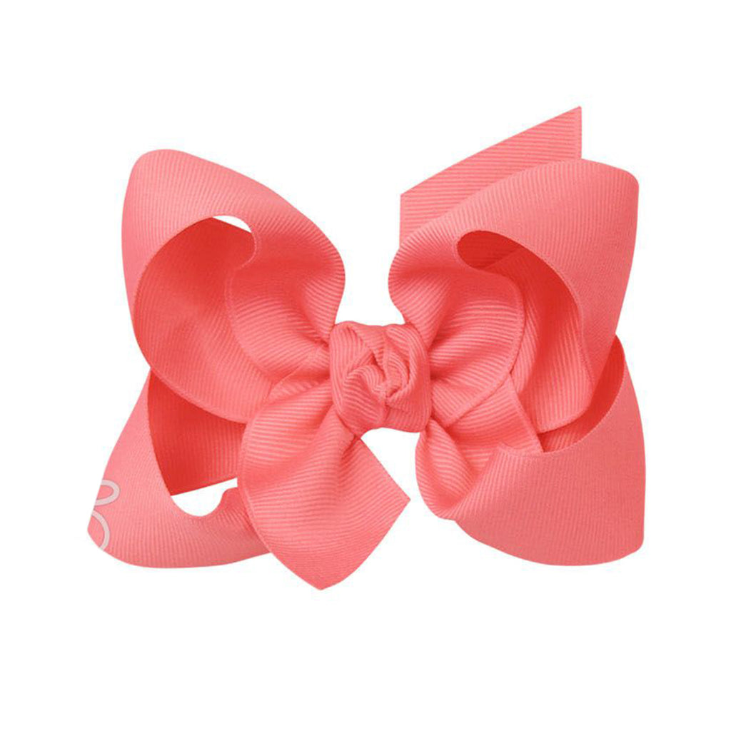 Watermelon coral grosgrain classic hair bow with double knot center.
