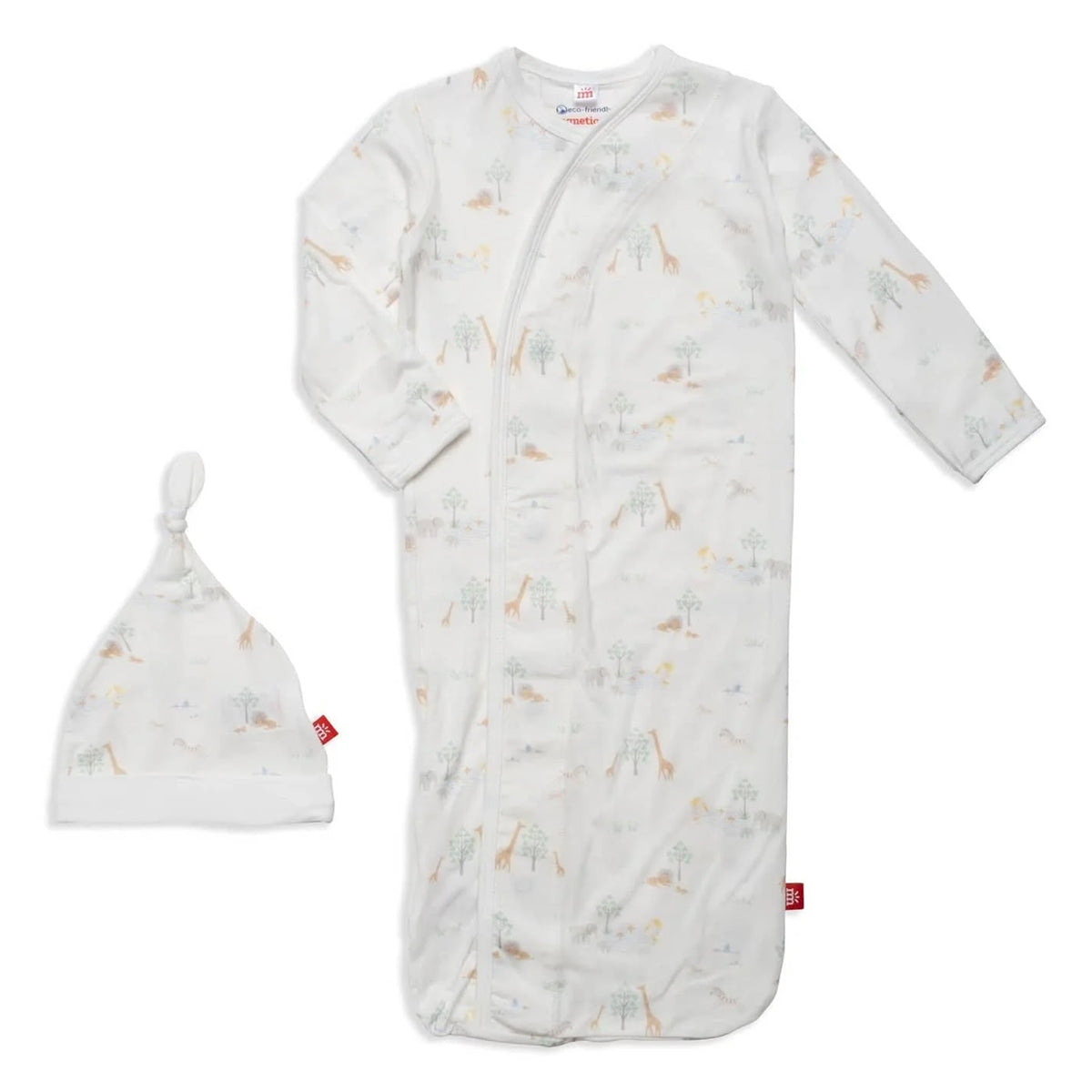 Magnetic Me White Serene Safari Baby Baby Gown and Hat Set