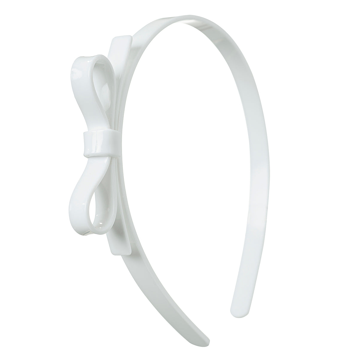White acrylic headband with a bow for little girls.