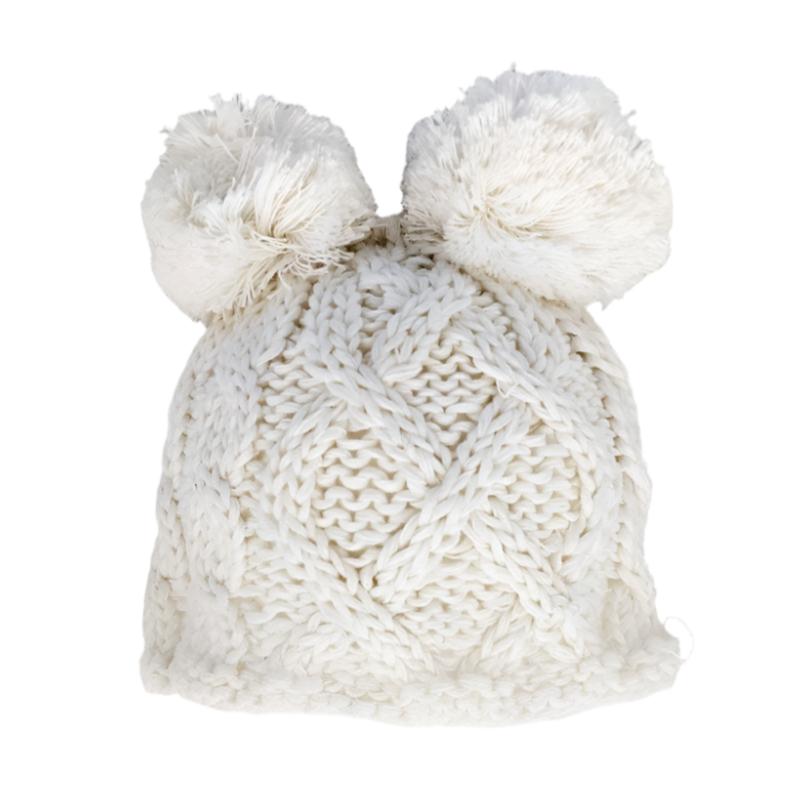 White Cable Knit Unisex Pom Pom Hat