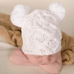 White Cable Knit Unisex Pom Pom Hat