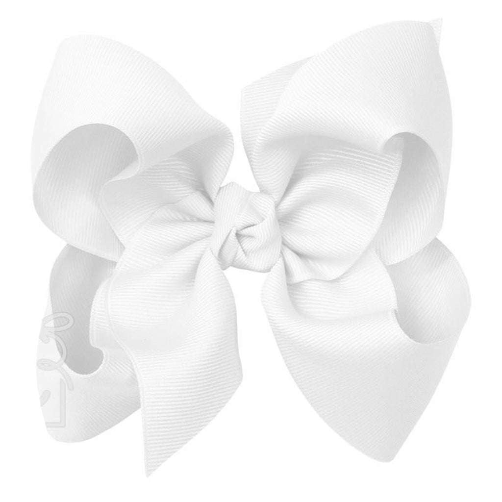 Large white grosgrain classic hair bow with double knot center.