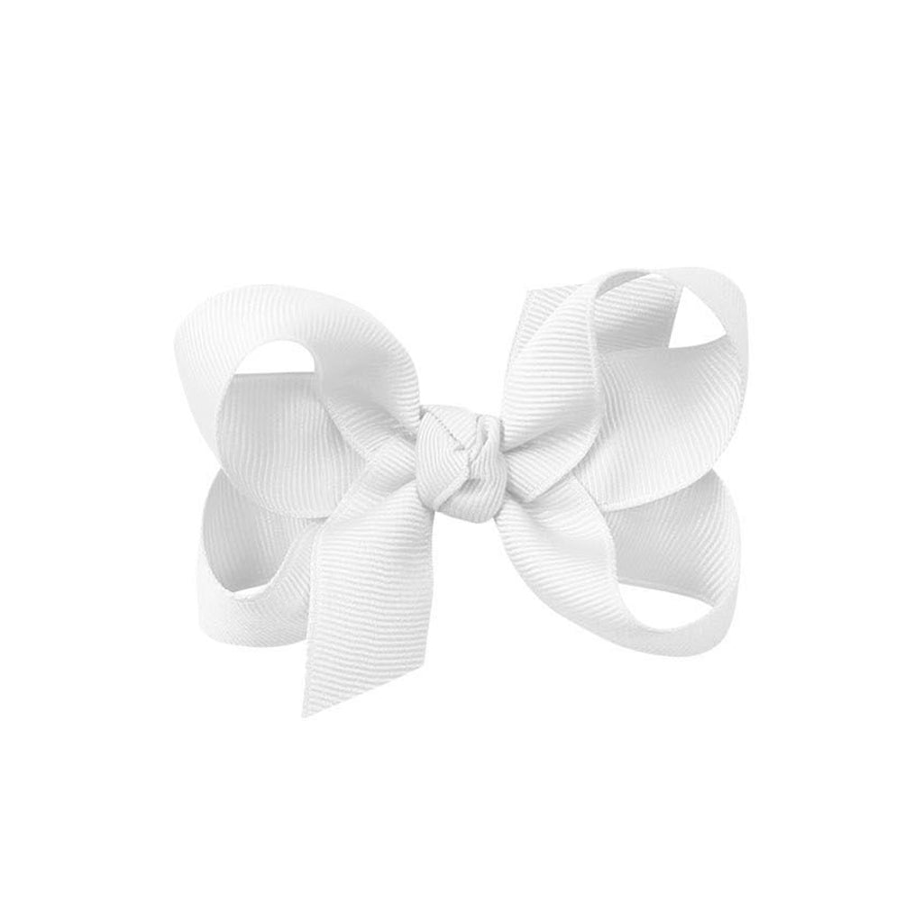White grosgrain classic hair bow with double knot center.