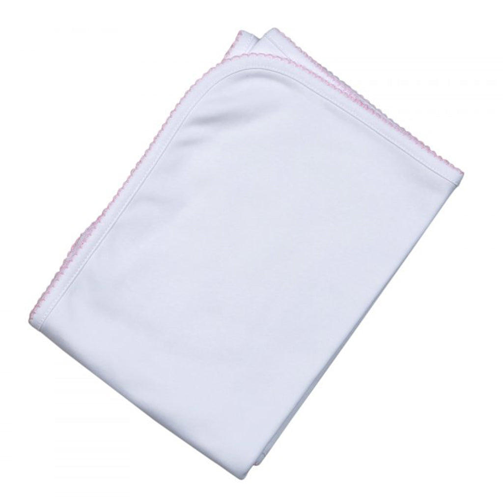 Baby Loren Girl's Receiving Blanket White with Pink Trim