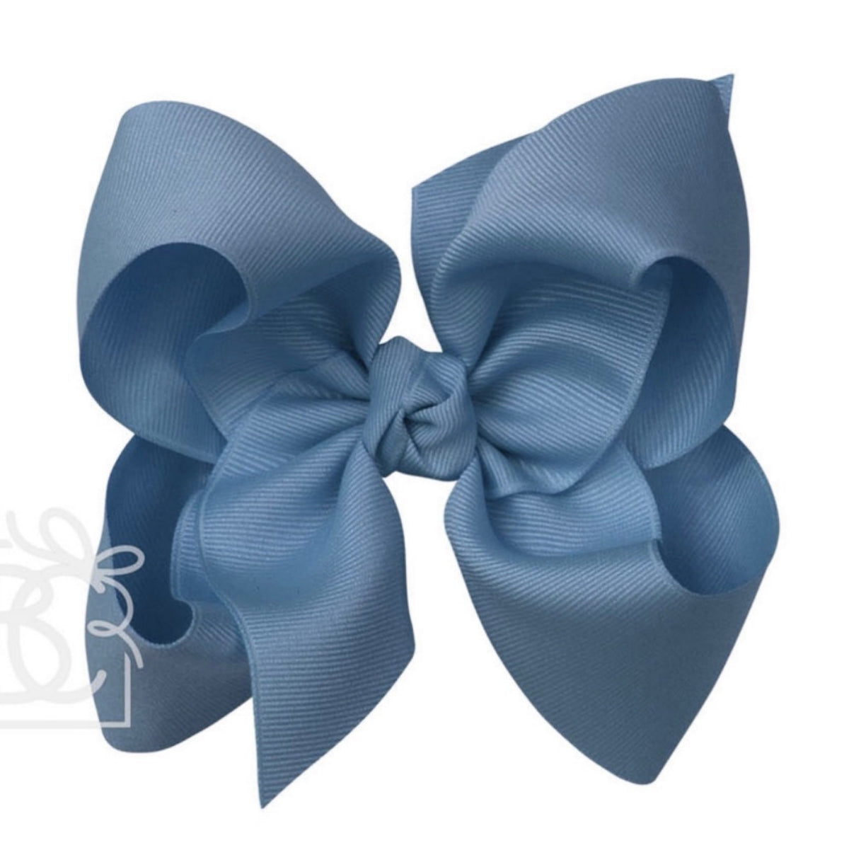 Large blue gray grosgrain classic hair bow with double knot center.