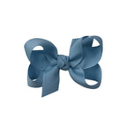 Blue-grey grosgrain classic hair bow with double knot center.