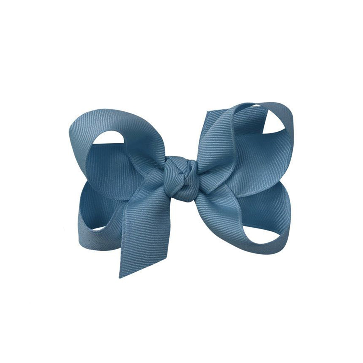 Blue-grey grosgrain classic hair bow with double knot center.