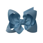 Blue-grey grosgrain classic hair bow with double knot center.