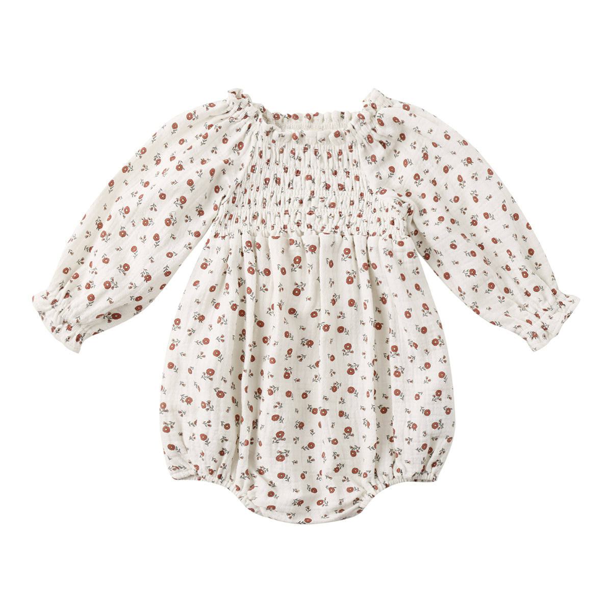 Quincy Mae Winter Ditsy floral print organic cotton smocked bubble romper