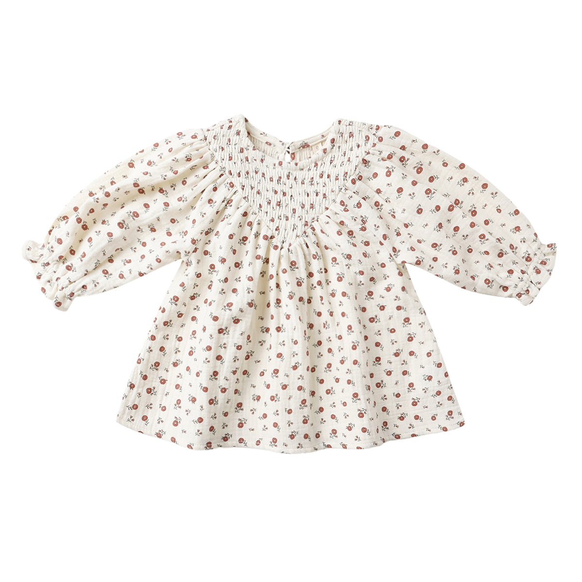 Quincy Mae Winter Ditsy floral organic cotton long sleeve toddler girl smocked dress
