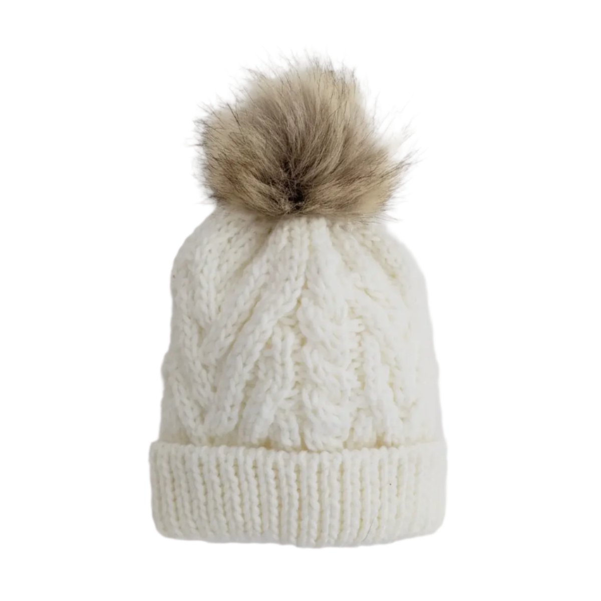 Winter White Pop Pom-Pom Beanie Hat