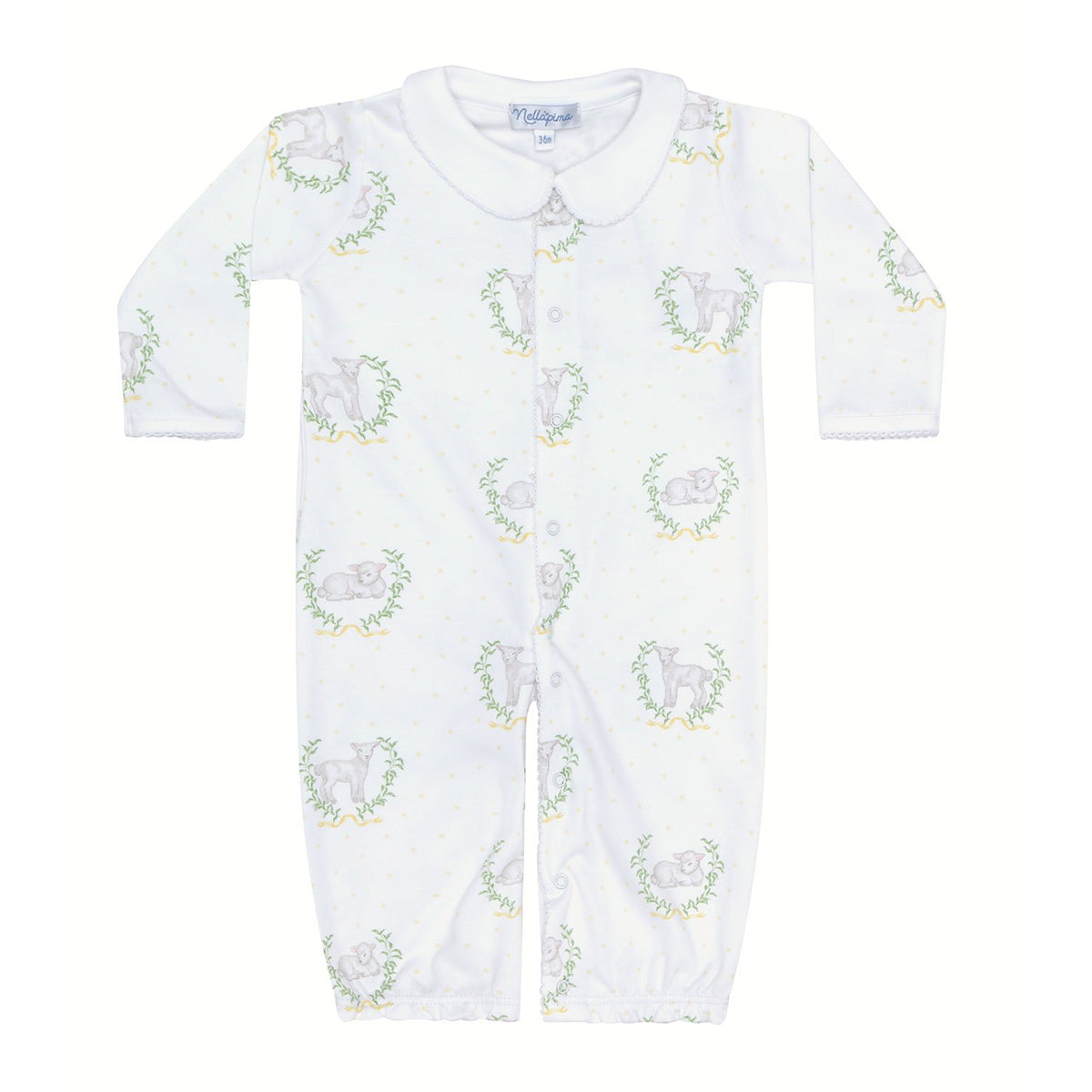 Baby Lambs Print Yellow Unisex Converter Gown 