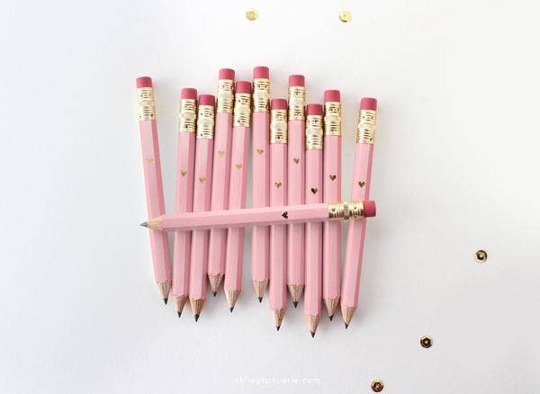 Mini Pencils - Gold Heart/Pink