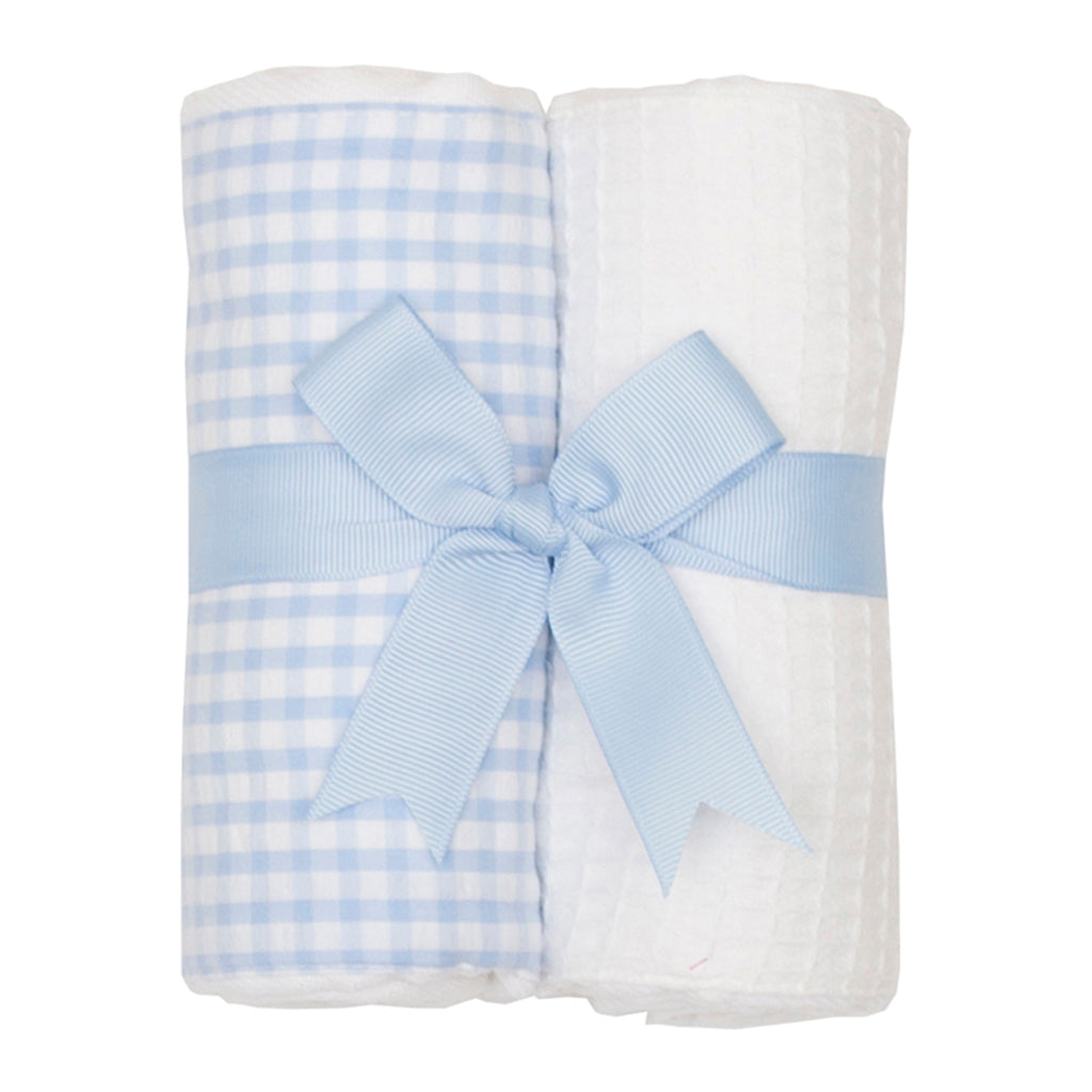 3 Marthas Blue Gingham and White Pique Fabric Burp Pads Gift Set