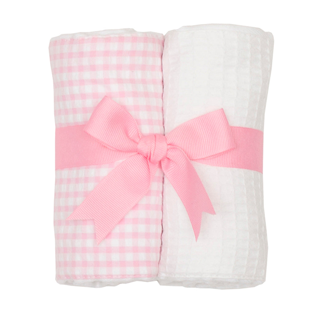 3 Marthas Pink Gingham and White Pique Fabric Burp Pads Gift Set