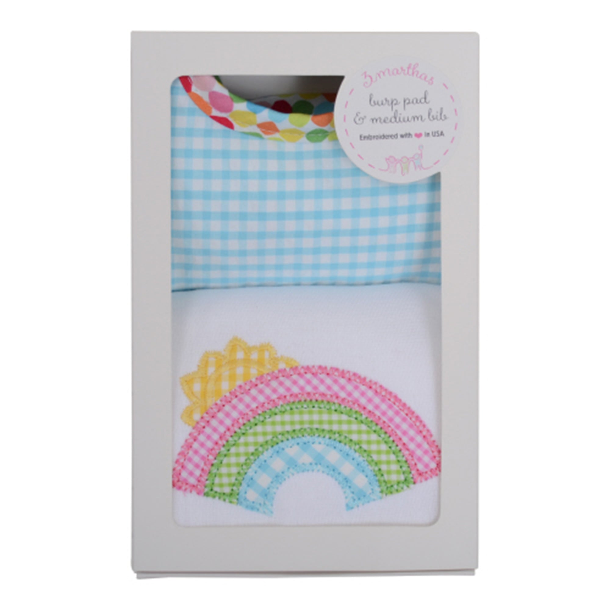 3 Marthas Rainbow Applique Baby Girl's Burp and Bib Gift Set