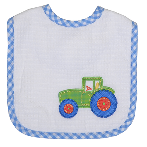 3 Marthas Tractor Appliqued Baby Boys Feeding Bib - Madison-Drake Children's Boutique