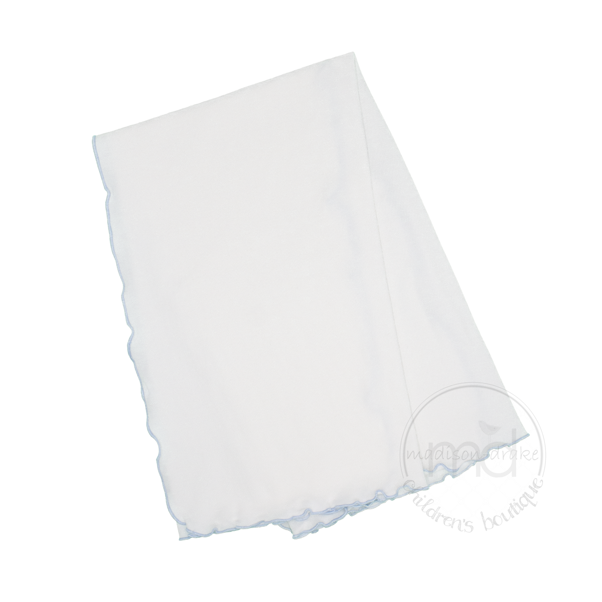 White with Blue Lettuce Edge Receiving Baby Blanket