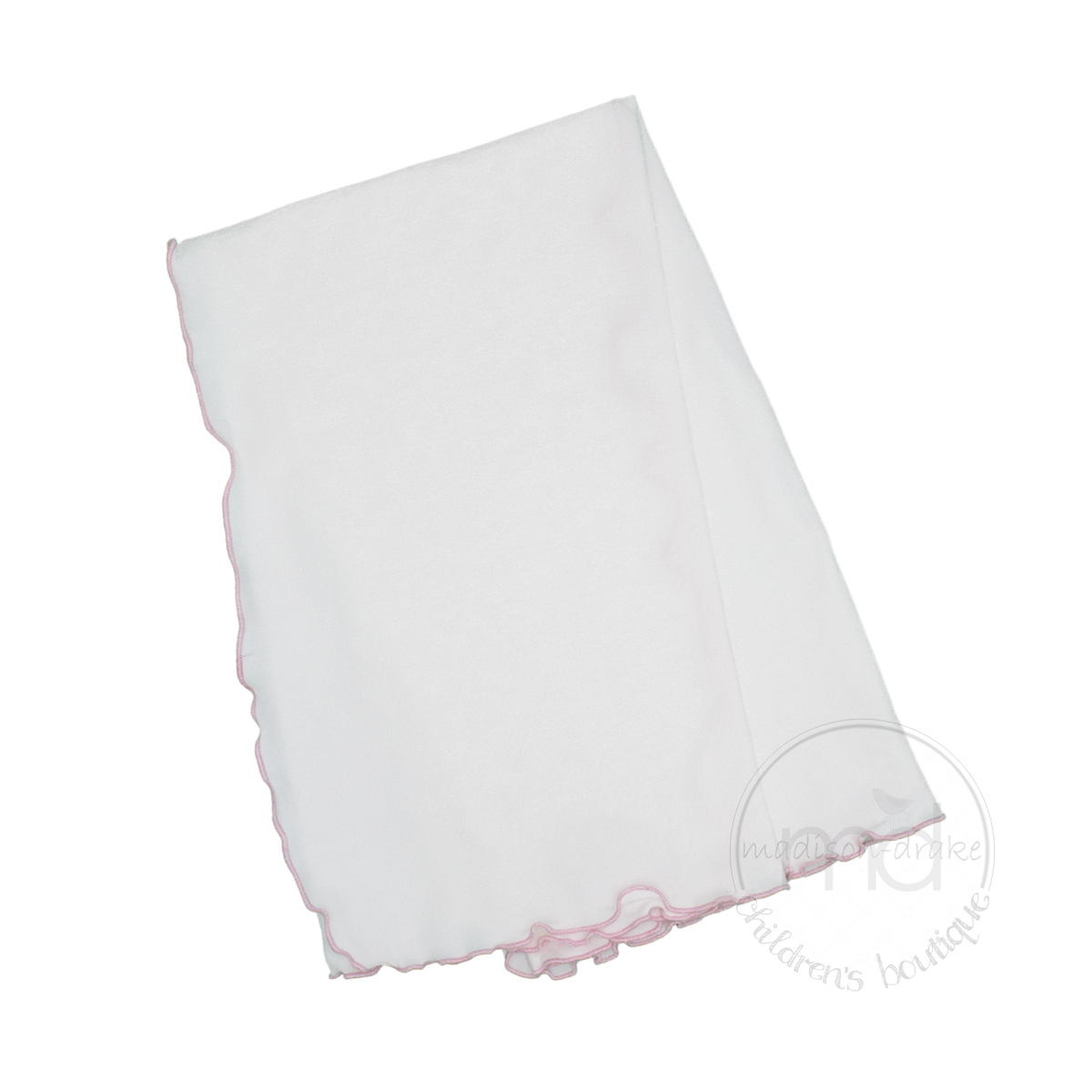 White with Pink Lettuce Edge Receiving Baby Blanket